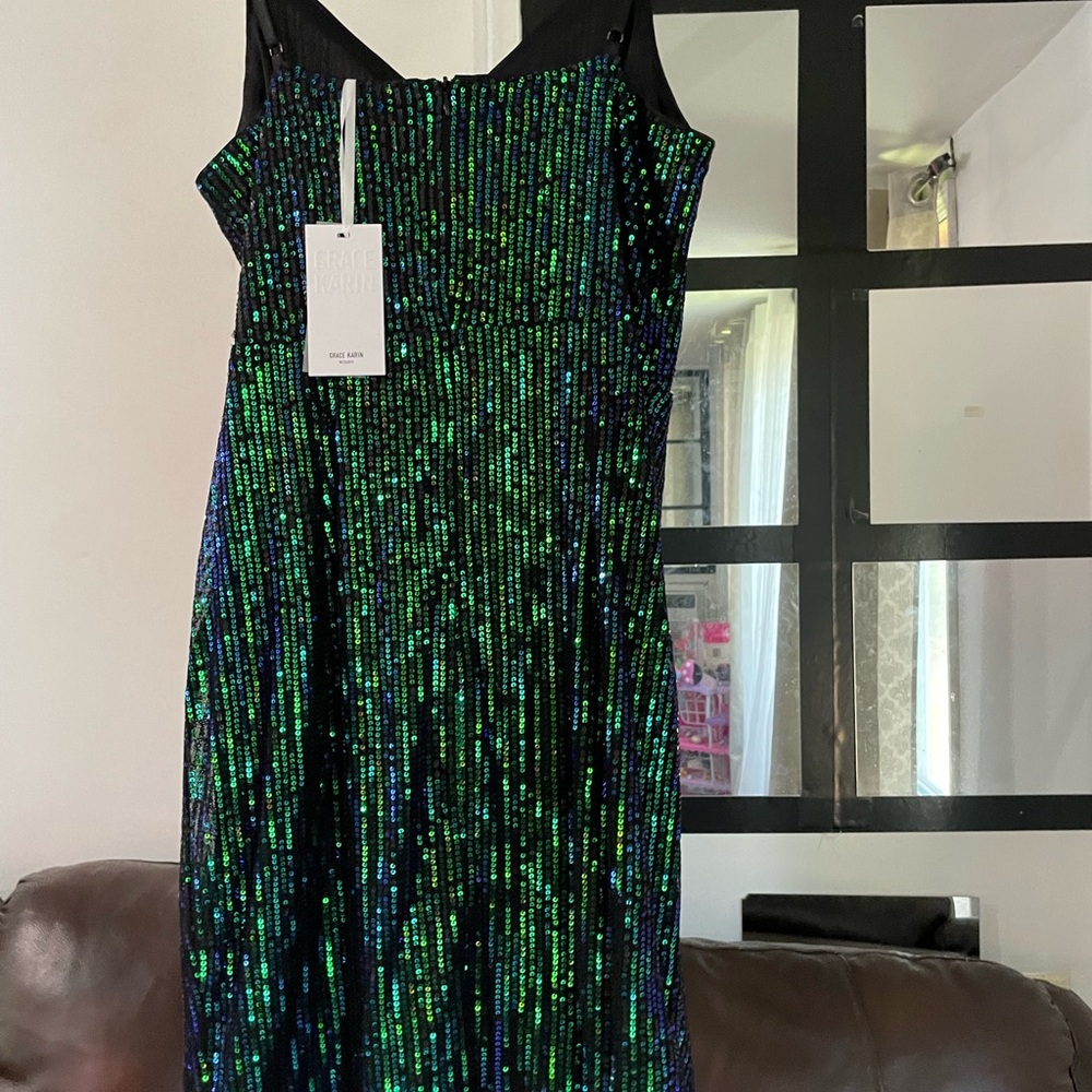 Grace Karin Black and Green Midi Dress